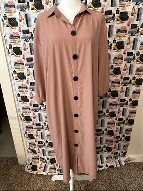 Relaxed Button-Front Women’s Dress in Dusty Rose